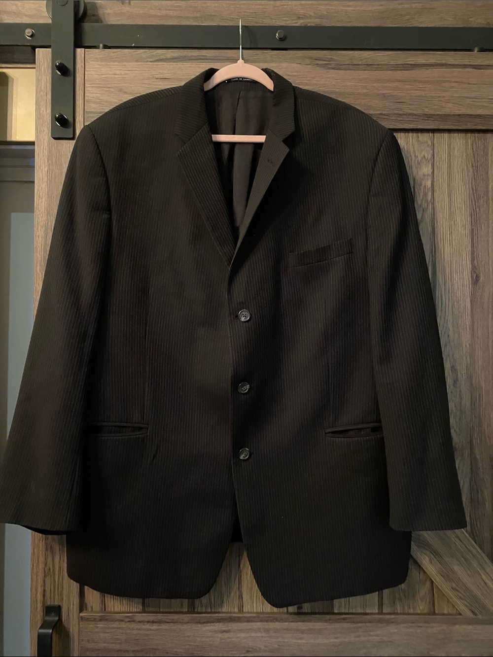 Chaps 100% Wool Pinstripe Suit Jacket Blazer Brown Men's Size 48R Union Made
